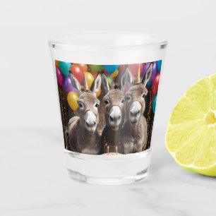 Donkey Triplets Celebrating Their Birthday, Shot Glass