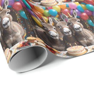 Donkey Triplets Celebrating Their Birthday, Wrapping Paper