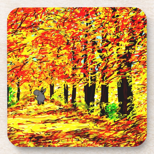 donkey walking through autumn leaves coaster (Front)