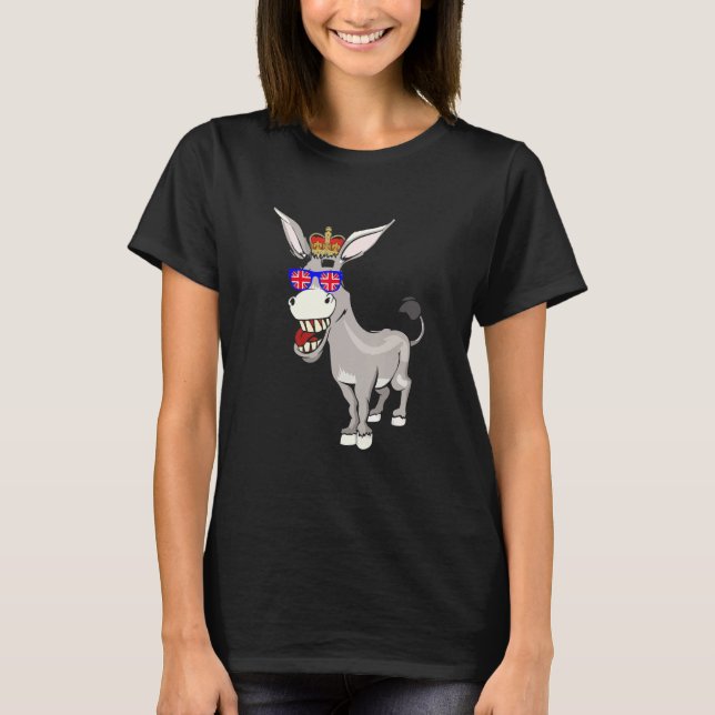 Donkey Wearing Sunglasses And Crown England UK Fla T-Shirt (Front)