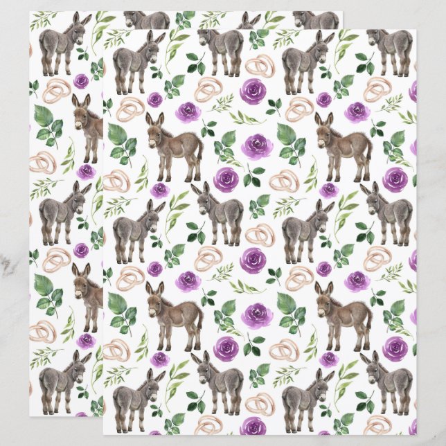 Donkey Wedding Scrapbook Paper in White (Front/Back)
