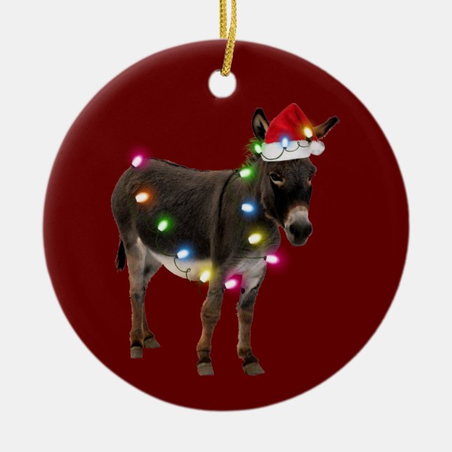 Donkey With Hat Scaft Christmas Ceramic Tree Decoration (Front)