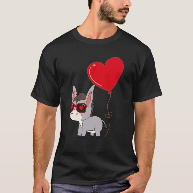 Donkey With Heart Balloon Valentines Day Love Boys T-Shirt (Front)