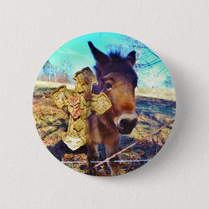 Donkey with Rose Cross 6 Cm Round Badge