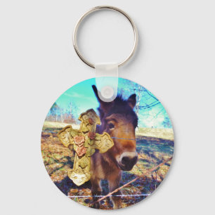 Donkey with Rose Cross Key Ring