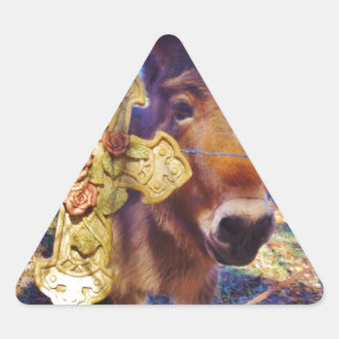 Donkey with Rose Cross Triangle Sticker