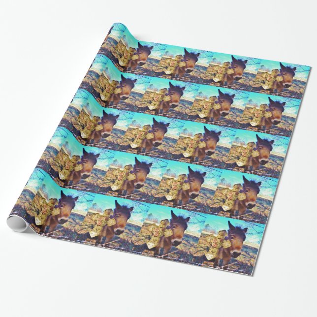 Donkey with Rose Cross Wrapping Paper (Unrolled)