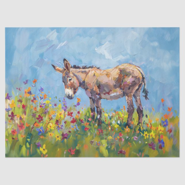 Donkey with Wildflowers Impressionist Decoupage Tissue Paper (Front)