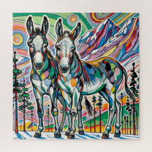 Donkeys Among Pines 600 Piece Puzzle