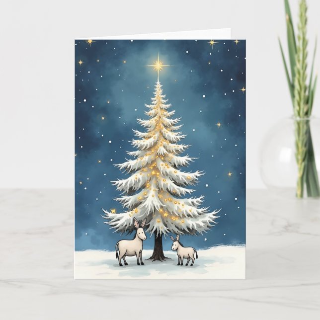 Donkeys and Christmas Tree Holiday Card (Front)