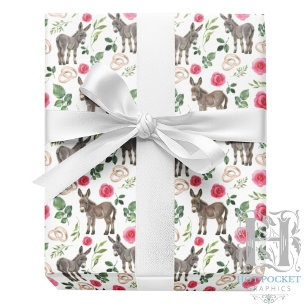 Donkeys and Pink Roses Wedding Wrapping Paper