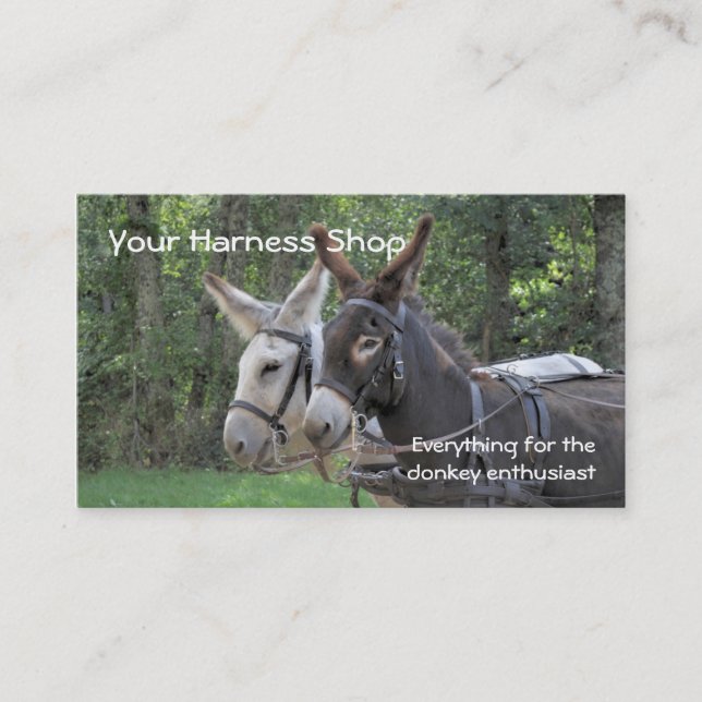 Donkeys being driven in harness business card (Front)