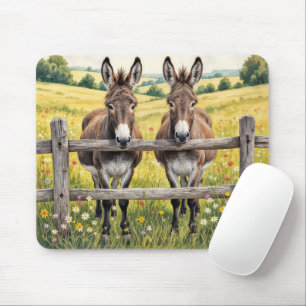Donkeys By a Fence In a Farm Pasture Mouse Mat