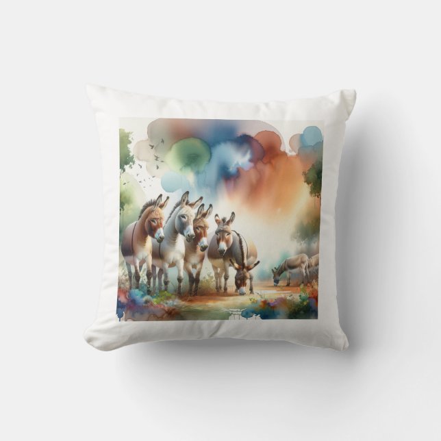 Donkeys in Harmony ABREF108 - Watercolor Cushion (Front)