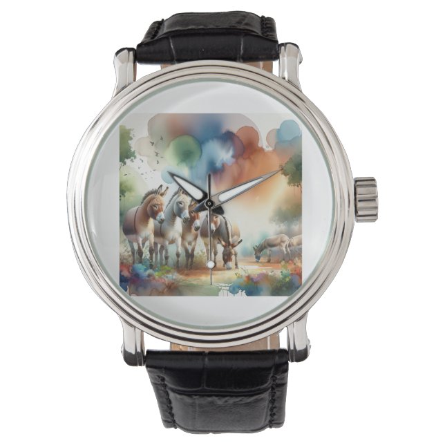 Donkeys in Harmony ABREF108 - Watercolor Watch (Front)