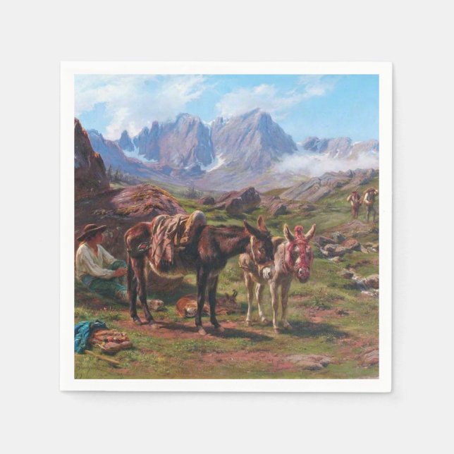 Donkeys in the Pyrenees Mountains (Rosa Bonheur) Napkin (Front)
