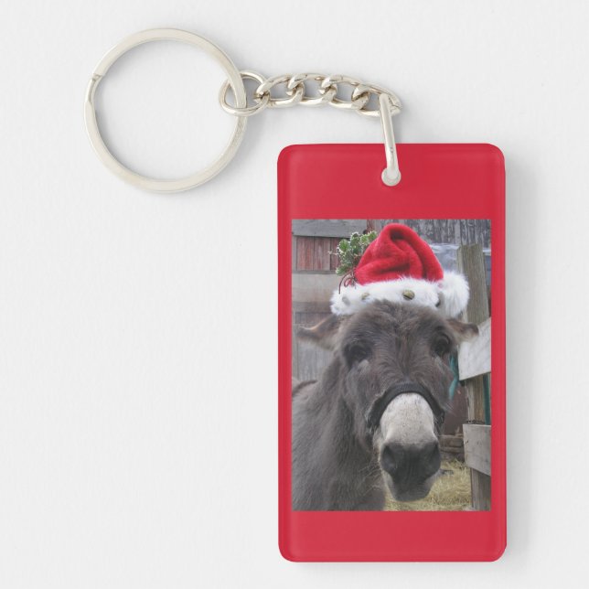 "Donkeys Make Great Santas!" Key Ring (Front)