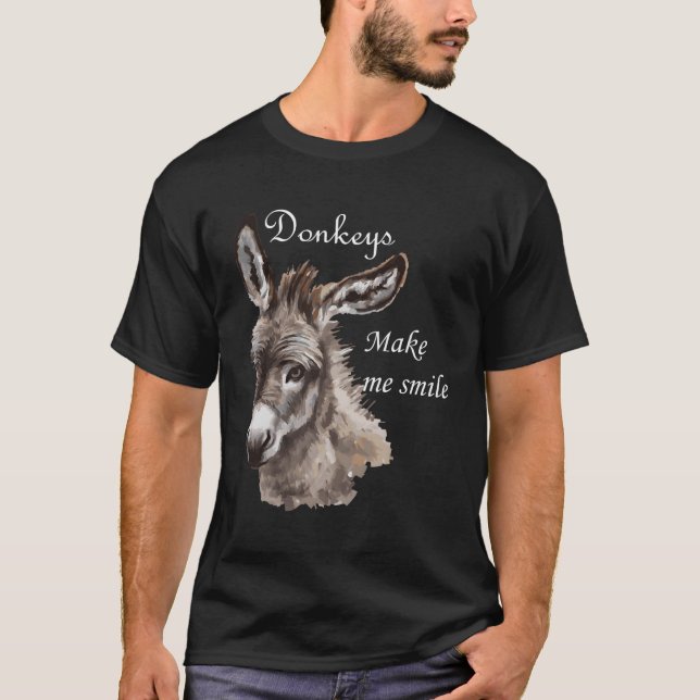 Donkeys Make Me Smile Miniature Donkey Mini Donkey T-Shirt (Front)