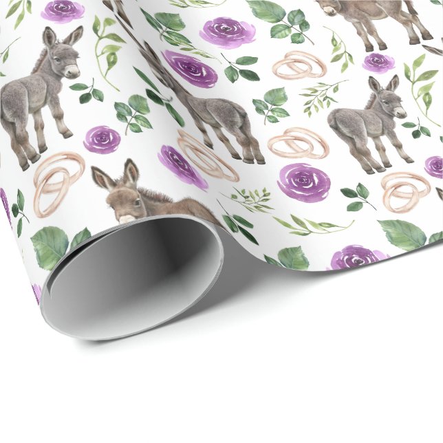 Donkeys & Purple Roses Wedding Gift Wrapping Paper (Roll Corner)
