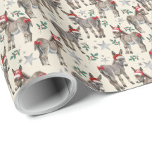 Donkeys Santa Hats Christmas Gift Wrapping Paper