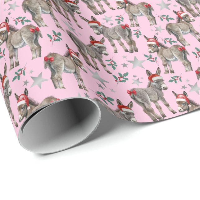Donkeys Santa Hats Christmas Gift Wrapping Paper (Roll Corner)