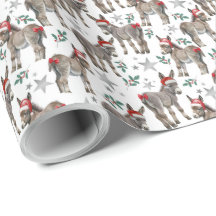 Donkeys Santa Hats Christmas Gift Wrapping Paper