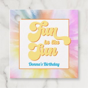 DONNA Retro Font Tie Dye Pool Party Birthday Favour Tags