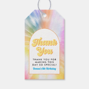 DONNA Retro Font Tie Dye Pool Party Birthday Gift Tags