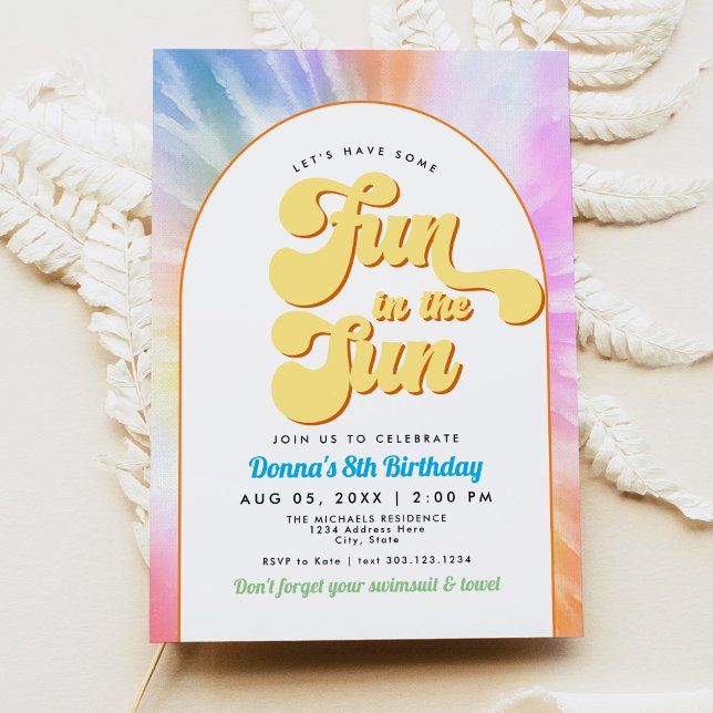 DONNA Retro Font Tie Dye Pool Party Birthday Invitation (Creator Uploaded)