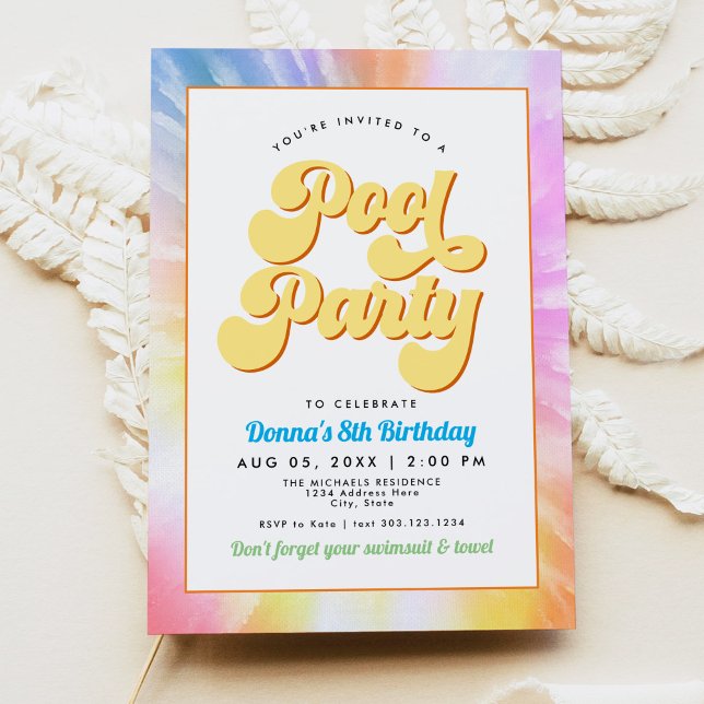 DONNA Retro Font Tie Dye Pool Party Birthday Invitation (Creator Uploaded)