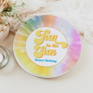 DONNA Retro Font Tie Dye Pool Party Birthday Paper Plate