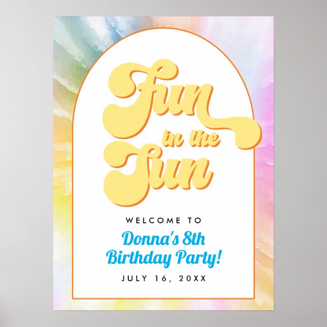 DONNA Retro Font Tie Dye Pool Party Birthday Poster (Front)
