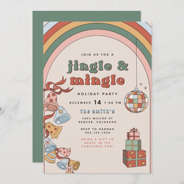 DONNA Retro Rainbow Jingle Mingle Christmas Party Invitation (Front/Back)