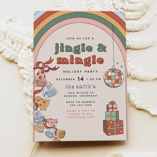DONNA Retro Rainbow Jingle Mingle Christmas Party Invitation (Creator Uploaded)