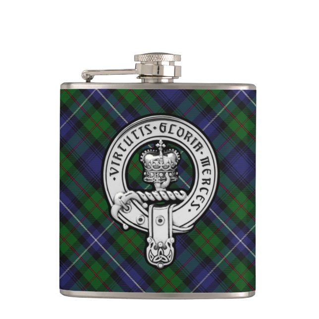 Donnachaidh (Robertson) Hunting tartan Crest Hip Flask (Front)