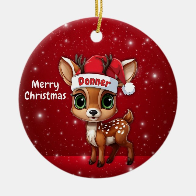 Donner Baby Deer, Fawn, Doe, Reindeer🦌 🎄 Ceramic Tree Decoration (Front)