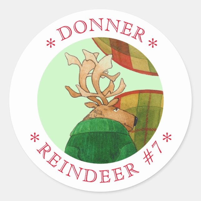 DONNER REINDEER Large Round Stickers (Front)