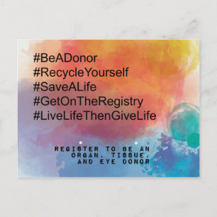 Donor Awareness, transplant, organ donation Postcard