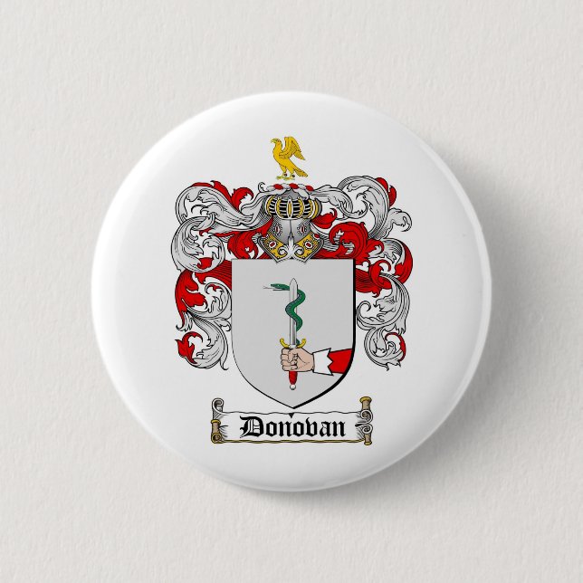 DONOVAN FAMILY CREST -  DONOVAN COAT OF ARMS 6 CM ROUND BADGE (Front)