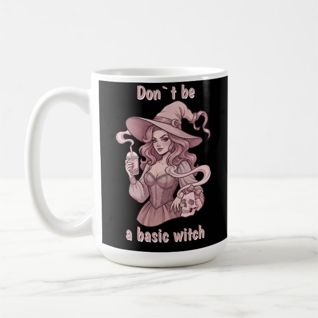 Don't Be A Basic Witch - Sassy Boba Tea & Skull Coffee Mug (Left)