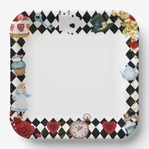 "Don't Be Late" Alice in ONEderland First Birthday Paper Plate