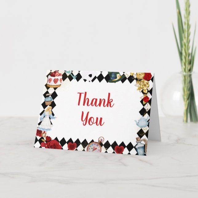 "Don't Be Late" Alice in ONEderland First Birthday Thank You Card (Front)