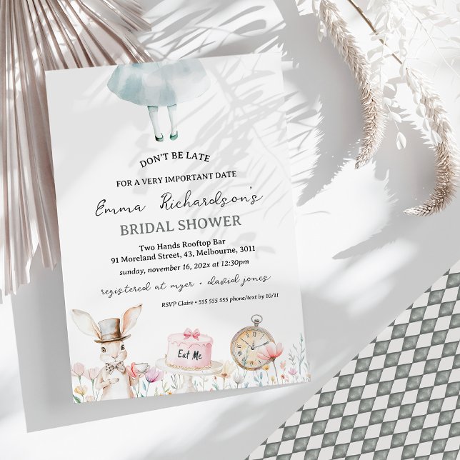 Don't Be Late Alice in Wonderland Bridal Shower Invitation (Alice in Wonderland Bridal Shower Invitation, Don't be Late For Important Date Bridal Shower Invite)