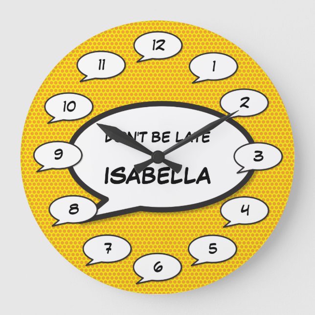 DON'T BE LATE Comic Book Pop Art Large Clock (Front)