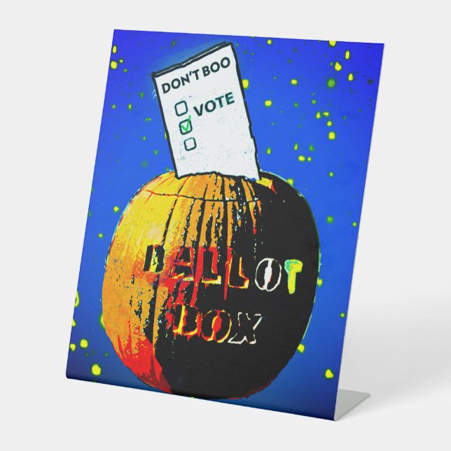 Don't Boo—Vote—Pop Art Pumpkin Ballot Box Pedestal Sign (Front)