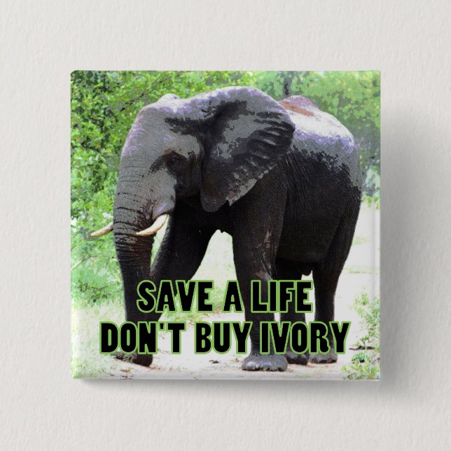 Don't Buy Ivory, Save an Elephant's Life 15 Cm Square Badge (Front)
