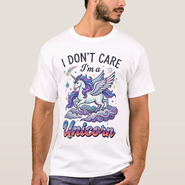 Dont Care Im Unicorn Wings Clouds T-Shirt (Front)