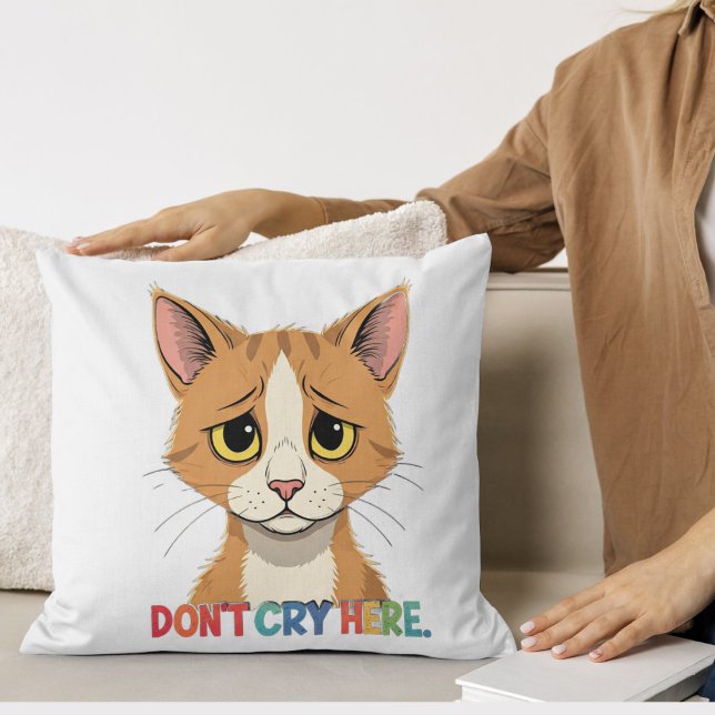 Don't Cry Here | with cartoon funny retro  Cushion (Creator Uploaded)