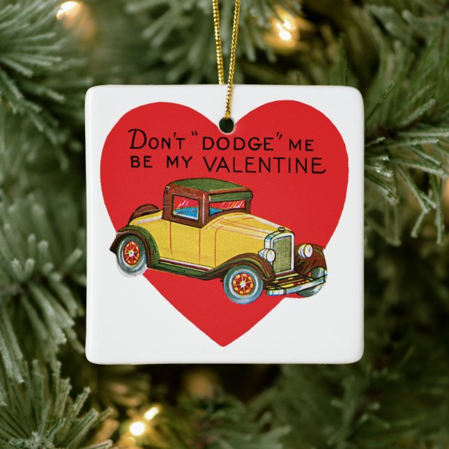 Don't Dodge Me, Be My Valentine! Retro Valentine Ceramic Tree Decoration (Tree)