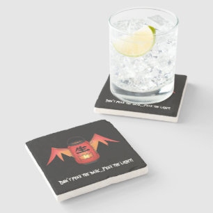 "Don't Fear the Dark" Japanese Yokai Lantern Ghost Stone Coaster
